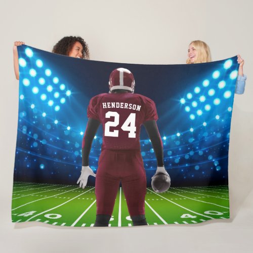 Maroon Jersey Personalized Football Player Fleece Blanket