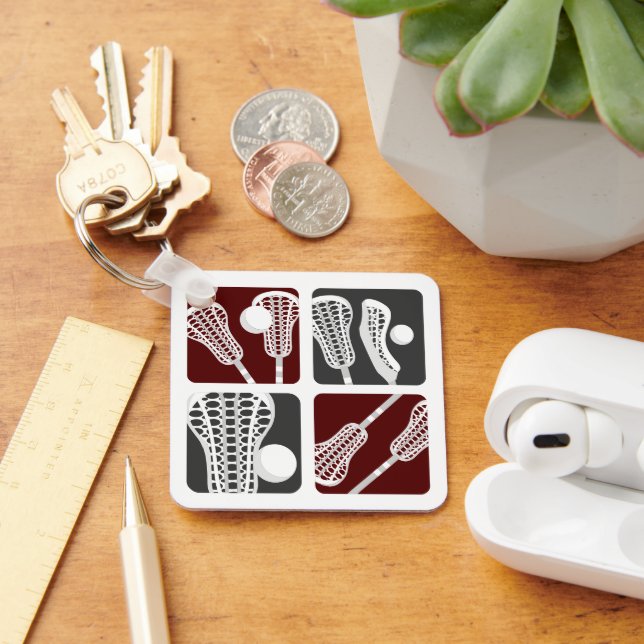 Maroon Lacrosse Blocks of Sticks and Balls Keychain (Desk)
