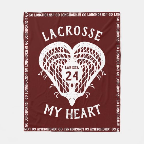 Maroon Lacrosse My Heart Fleece Blanket