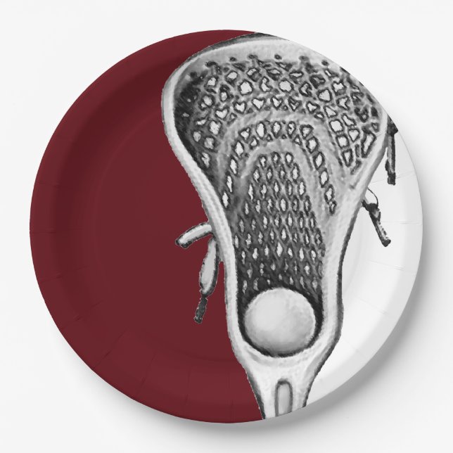 Maroon Lacrosse Sports Party Paper Plate (Front)