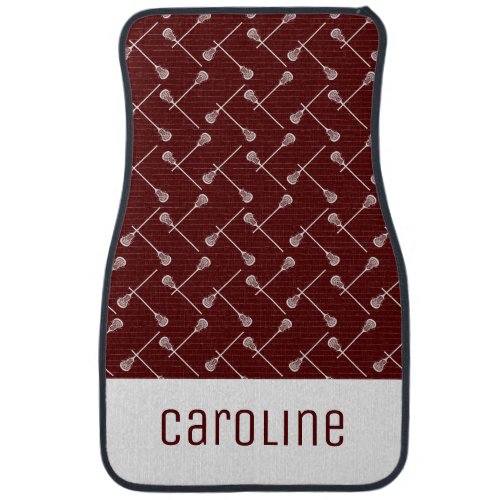 Maroon Lacrosse White Sticks Patterned Car Floor Mat