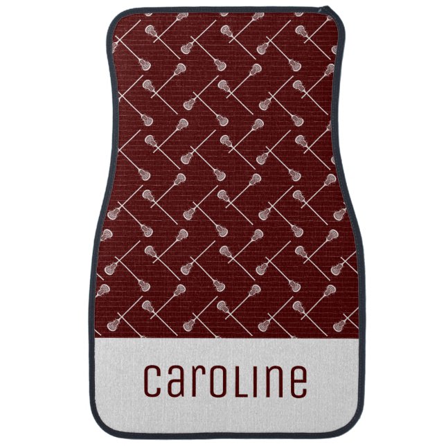 Maroon Lacrosse White Sticks Patterned Car Floor Mat (Front)