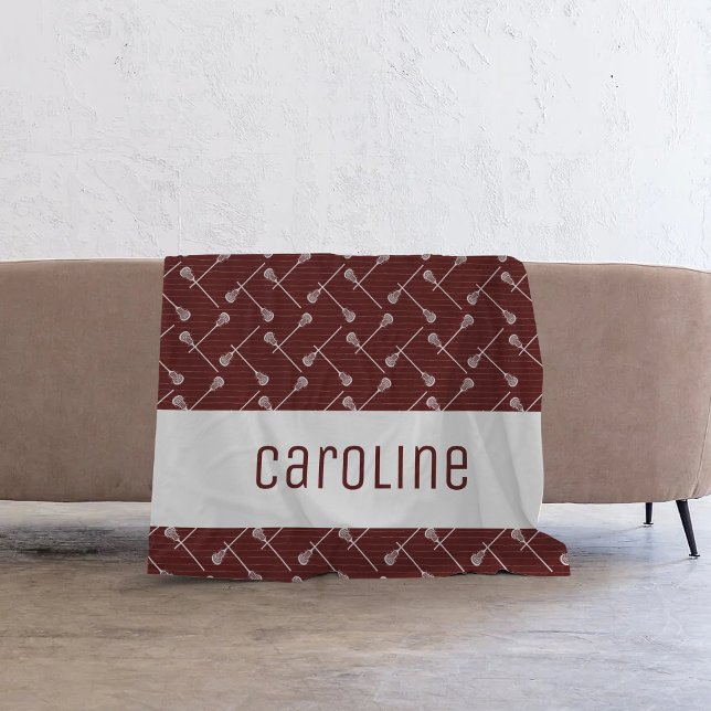 Maroon Lacrosse White Sticks Patterned Fleece Blanket (Creator Uploaded)