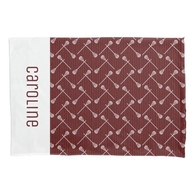Maroon Lacrosse White Sticks Patterned Pillow Case (Front)