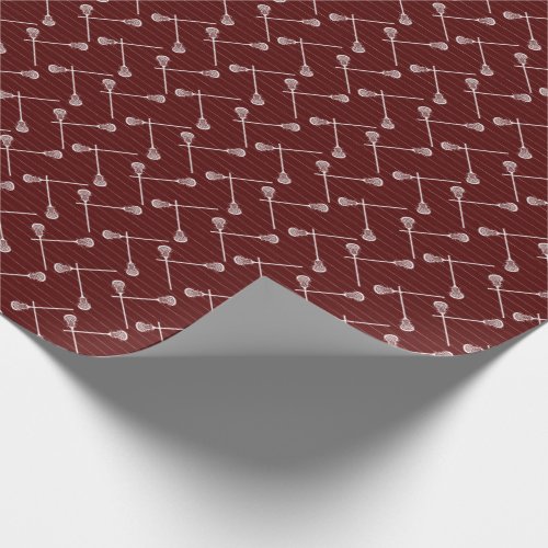 Maroon Lacrosse White Sticks Patterned Wrapping Paper