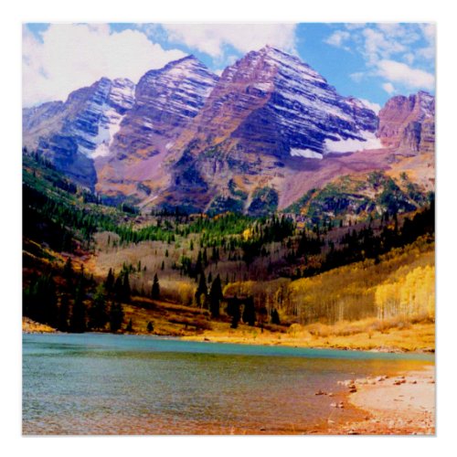 Maroon Lake and the Maroon Bells in Autumn Poster
