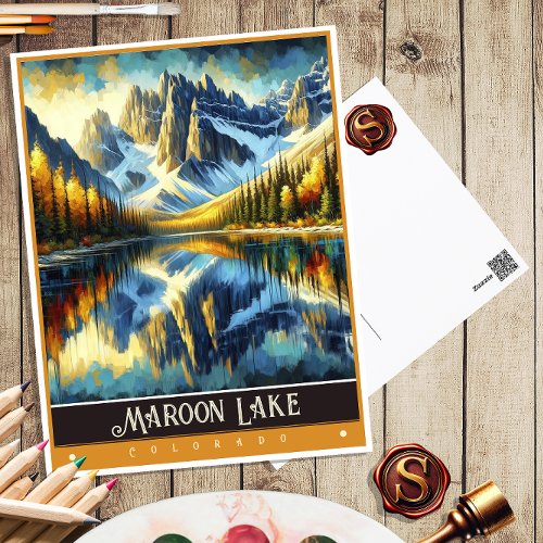 Maroon Lake Colorado  Vintage Painting Postcard