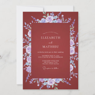 Maroon Lavender Ranunculus Eucalyptus Wedding Invitation