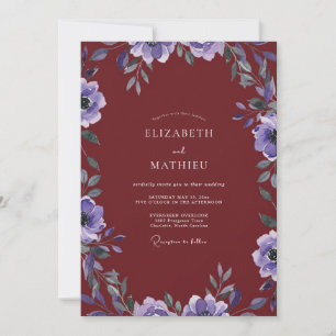Maroon Lavender Vine Wedding Invitation