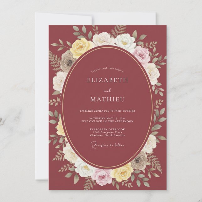 Maroon Lavish Rose Wedding Invitation (Front)