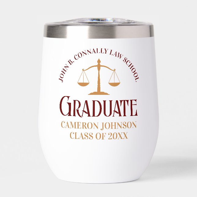 Maroon Law School Graduation Custom Lawyer Thermal Wine Tumbler (Front)