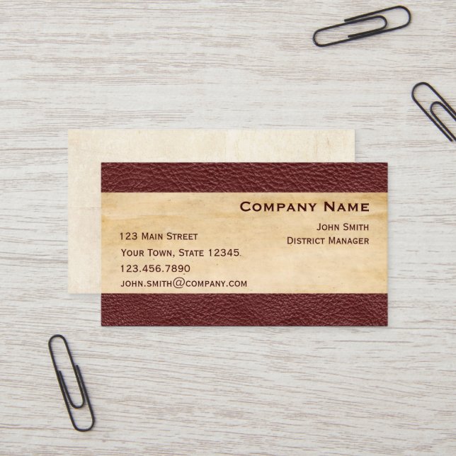 Maroon Leather Look Border Business Card (Front/Back In Situ)
