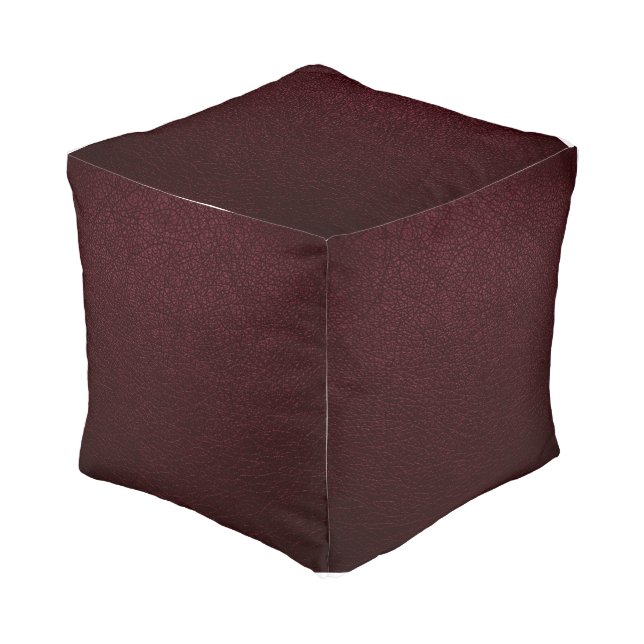 Maroon Leather Pouf (Angled Front)