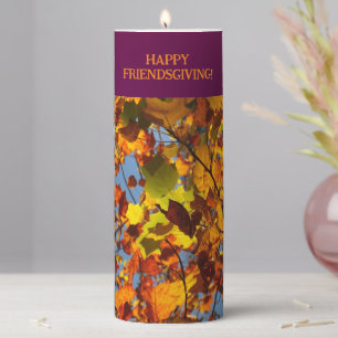 Maroon & Leaves  Happy Friendsgiving Thanksgiving  Pillar Candle