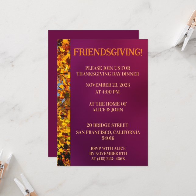 Maroon Leaves Thanksgiving Friends Giving Invitation (Front/Back In Situ)