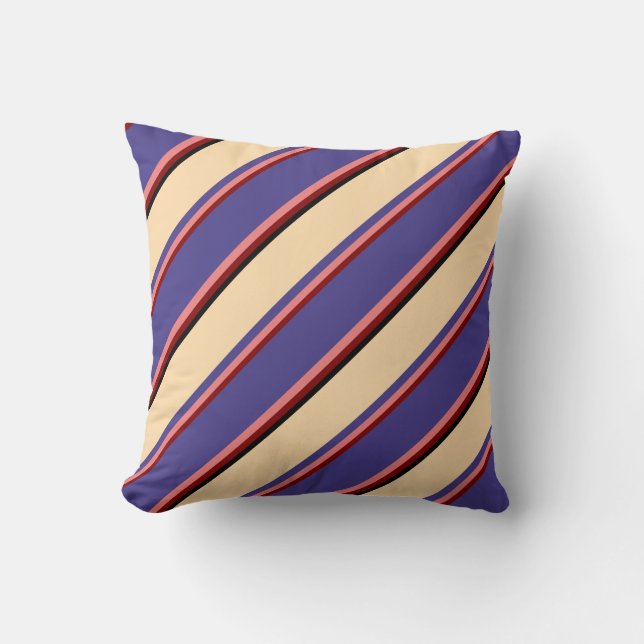 Maroon, Light Coral, Dark Slate Blue, Tan & Black Throw Pillow (Front)