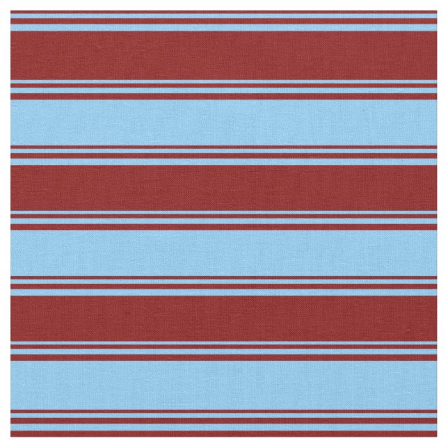 Maroon & Light Sky Blue Stripes Pattern Fabric (Close Up)