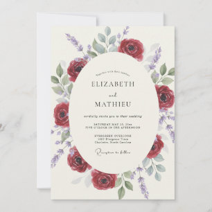 Maroon Lilac Wreath Wedding Invitation
