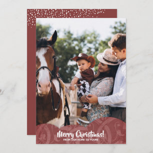 Maroon Linen Filigree Photo Christmas Holiday Card