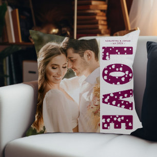 Maroon  Love Hearts Couples Photo Valentines Throw Pillow