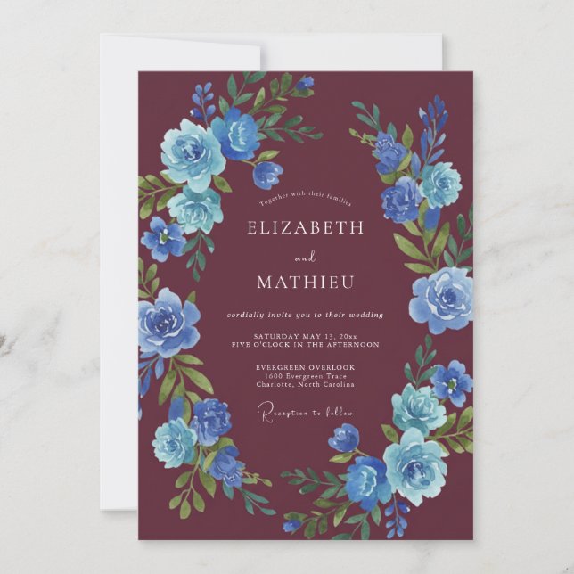 Maroon Lush Winter Wedding Invitation (Front)