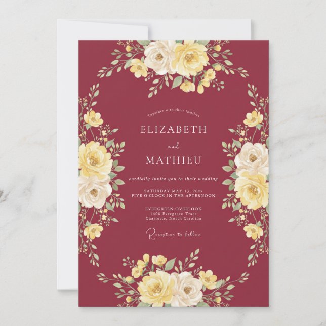 Maroon Lustrous Autumn Wedding Invitation (Front)