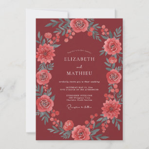 Maroon Majestic Floral Wedding Invitation