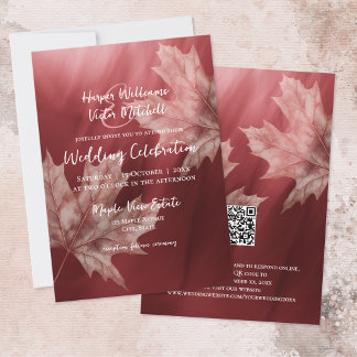 maroon maple leaves accent all in one invitation