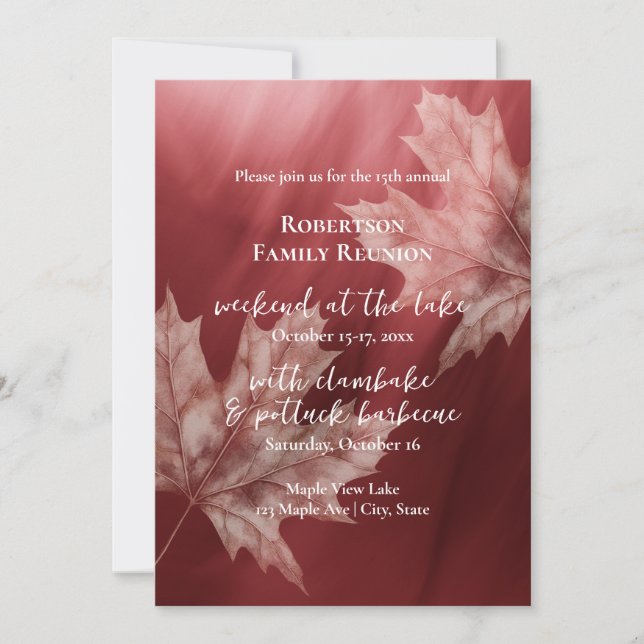 maroon maple leaves fall family reunion invitation (Front)