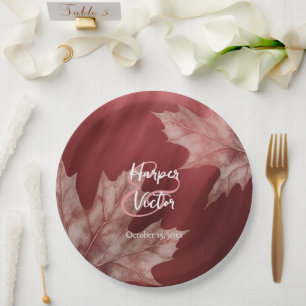 maroon maple leaves fall wedding paper plates