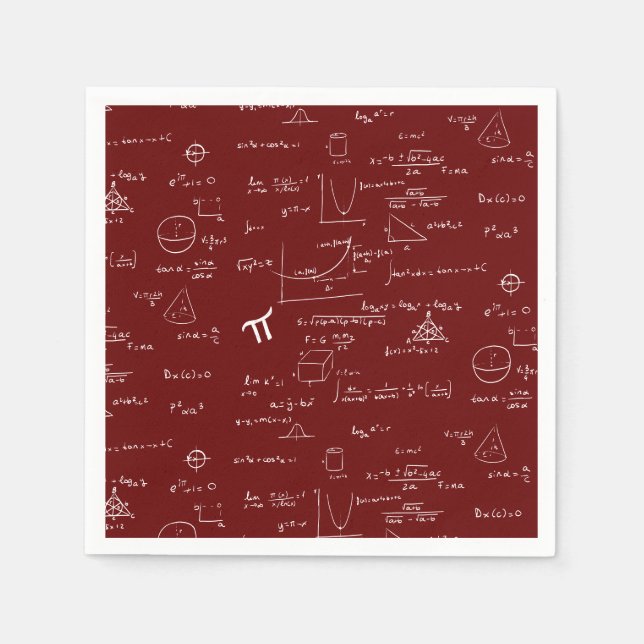 Maroon Math Equations Graphics Graduation Napkins (Front)