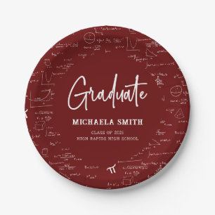 Maroon Mathematics High School Graduate Party Paper Plates