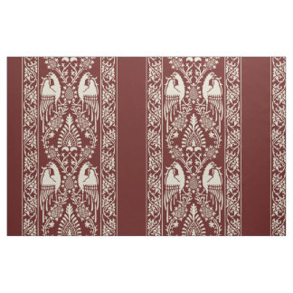 Maroon Mdieval Bird Stripes Fabric
