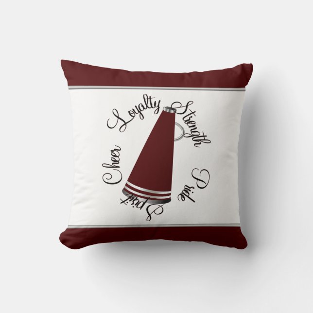 Maroon Megaphone Cheerleader Creed Pillow (Front)