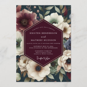 Maroon Midnight Floral Wedding Invitation