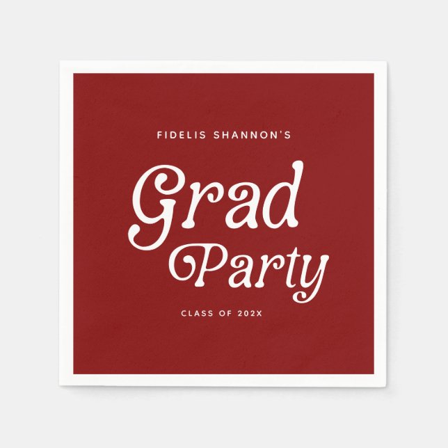 Maroon Minimal Retro Graduation Napkins (Front)