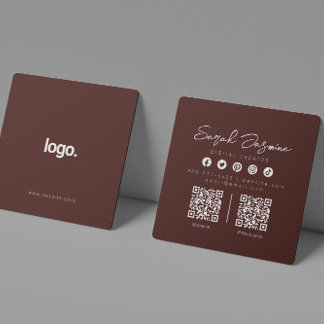 Maroon Minimalist Modern Influencer Scannable Square Business Card