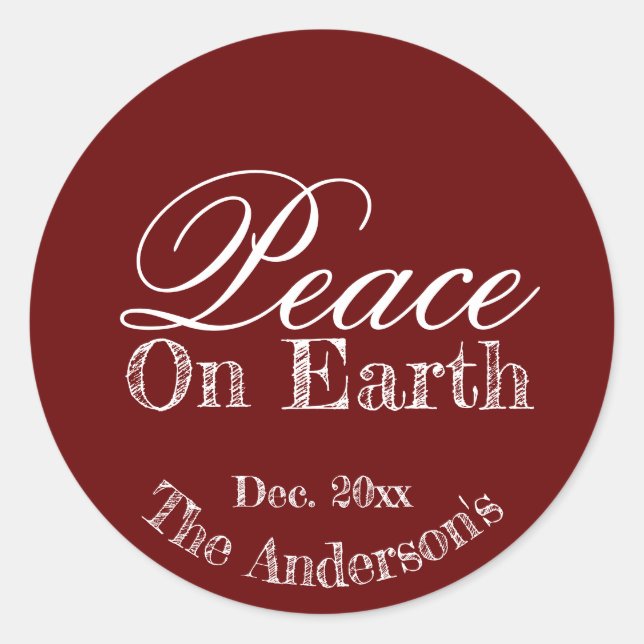 Maroon Minimalist Peace On Earth Stickers (Front)