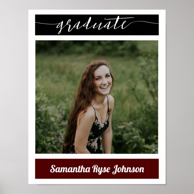 Maroon Modern Block Photo Graduation Poster (Front)
