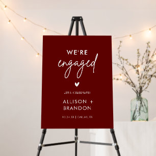 Maroon Modern Engagement Party Engaged Sign
