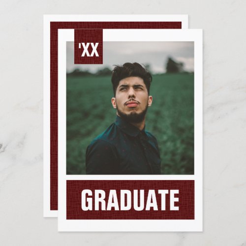 Maroon Modern Textured Photo Graduation Invitation