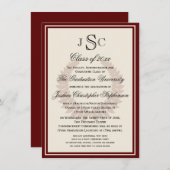 Maroon Monogram Laurel Classic College Graduation Invitation (Front/Back)