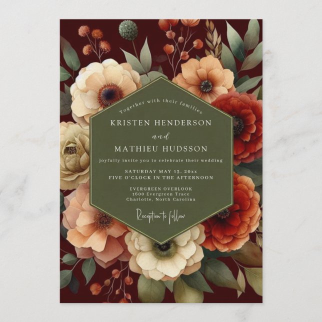 Maroon Moody Autumnal Wedding Invitation (Front)