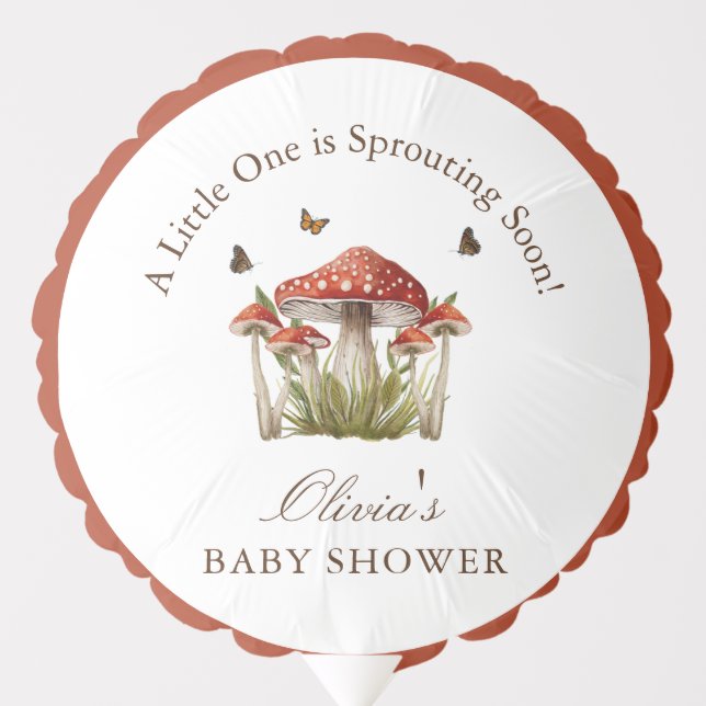 Maroon Mushroom Butterfly Theme Baby Shower Decor Balloon (Front)