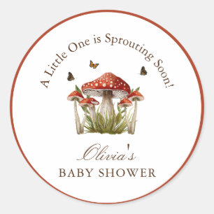 Maroon Mushroom Butterfly Theme Baby Shower Mailer Classic Round Sticker