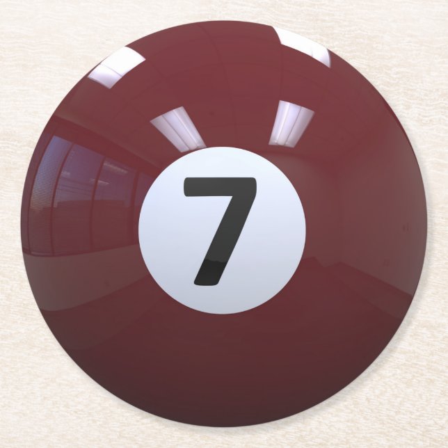 Maroon No. 7 Billiard Pool Ball Round Paper Coaster (Front)