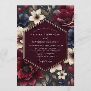 Maroon Nocturnal Bloom Wedding Invitation