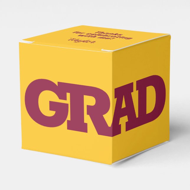Maroon on Yellow Gold Graduation Party Favor Boxes (Front Side)