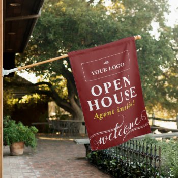 Maroon Open House Realtor Logo Welcome  House Flag by birchandoak at Zazzle