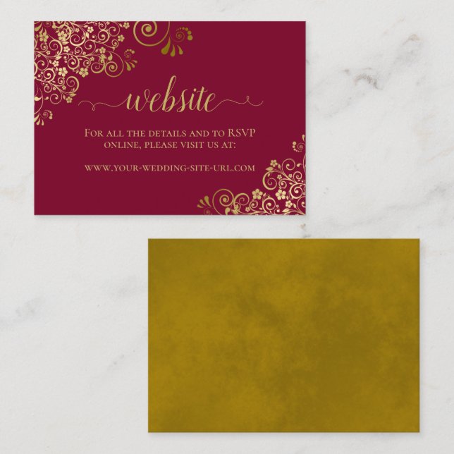 Maroon or Burgundy & Gold Elegant Wedding Website  Enclosure Card (Front/Back)